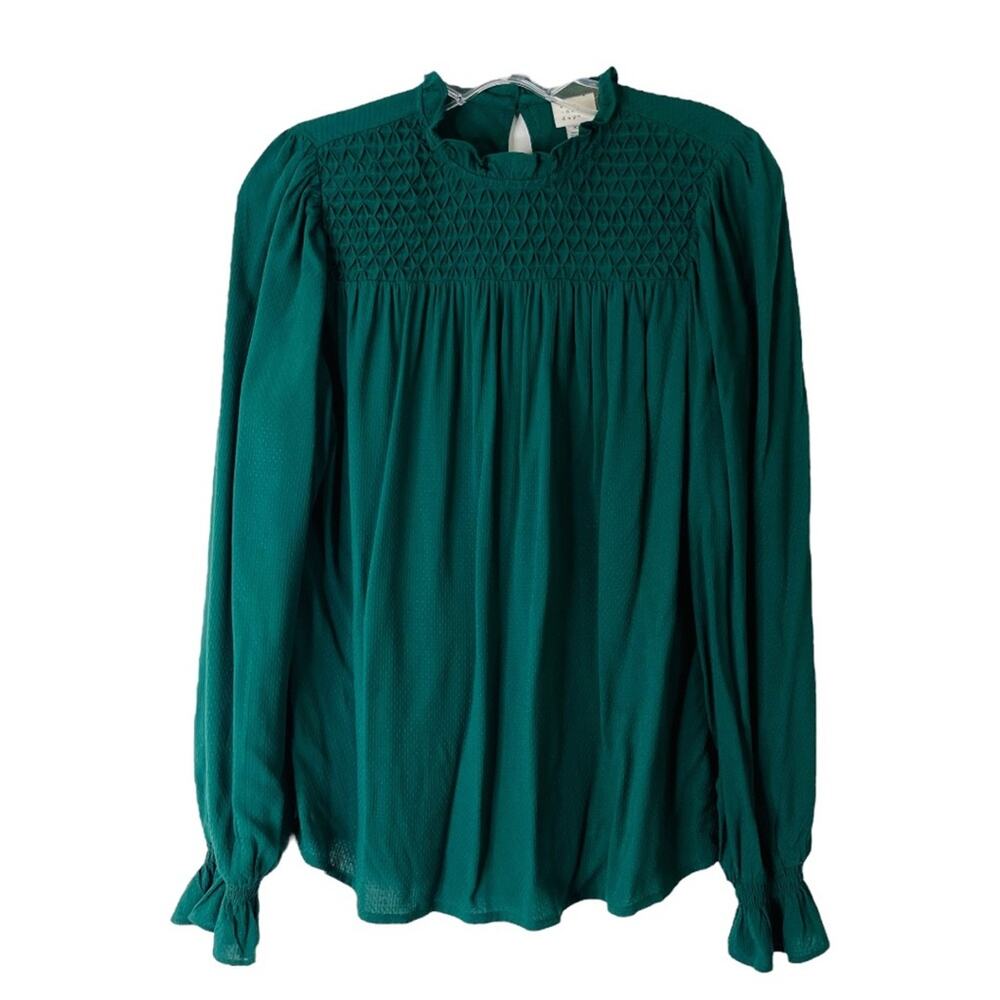 A New Day green pleated cottagecore prairie dot ruffle top XS